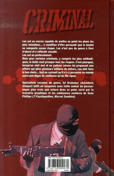 Verso de l'album Criminal Tome 1 Lâche !