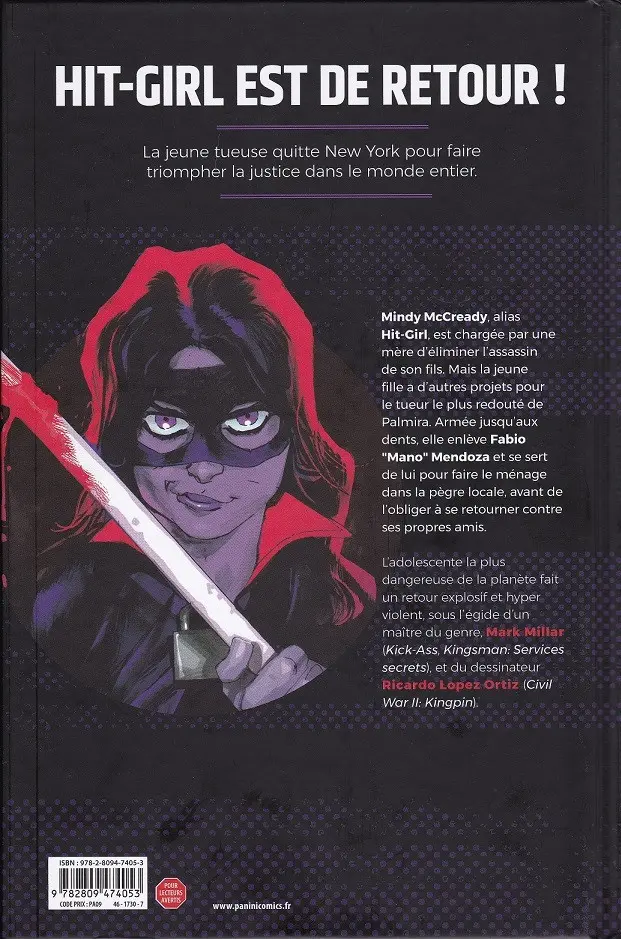 Verso de l'album Hit-Girl Tome 1 Hit-Girl en Colombie