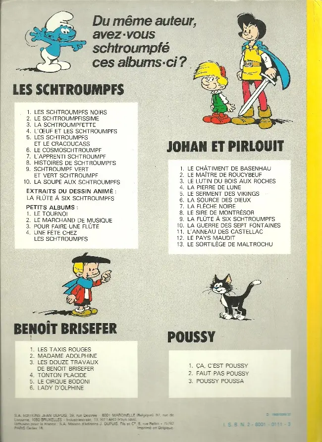 Verso de l'album Les Schtroumpfs Tome 4 L'œuf et les schtroumpfs