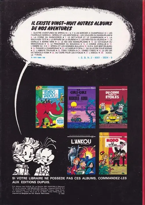 Verso de l'album Spirou et Fantasio Tome 22 L'abbaye truquée