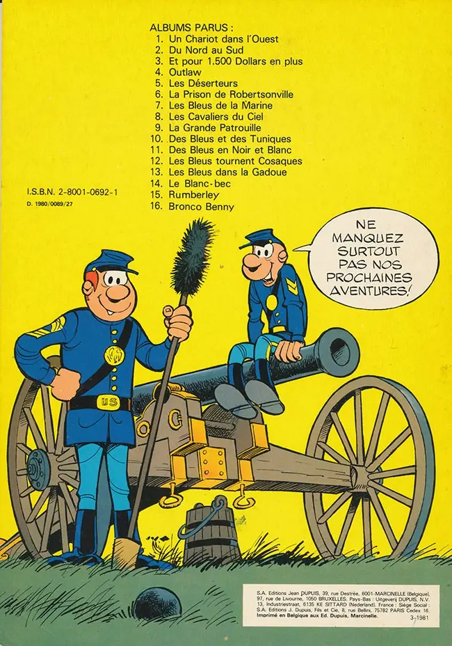 Verso de l'album Les Tuniques Bleues Tome 16 Bronco Benny