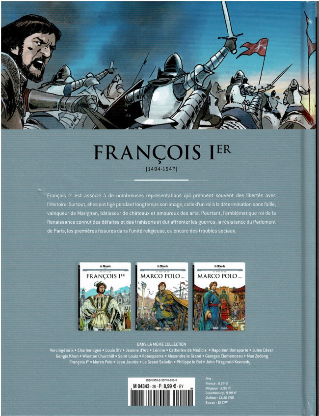 Verso de l'album Les grands personnages de l'Histoire en bandes dessinées Tome 20 François Ier