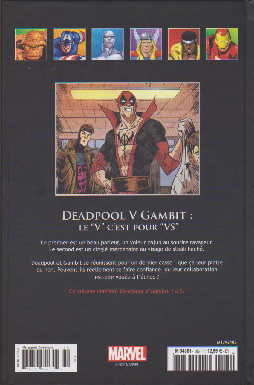 Verso de l'album Marvel Comics - La collection de référence Tome 185 Deadpool V Gambit : Le V c'est pour VS
