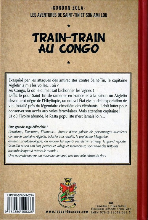 Verso de l'album Les aventures de Saint-Tin et son ami Lou Train-train au Congo