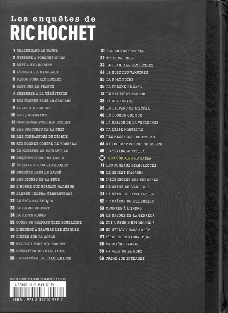 Verso de l'album Les enquêtes de Ric Hochet Tome 46 Les témoins de Satan