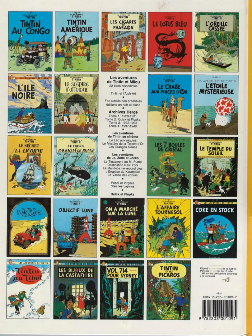 Verso de l'album Tintin Tome 10 L'étoile mystérieuse