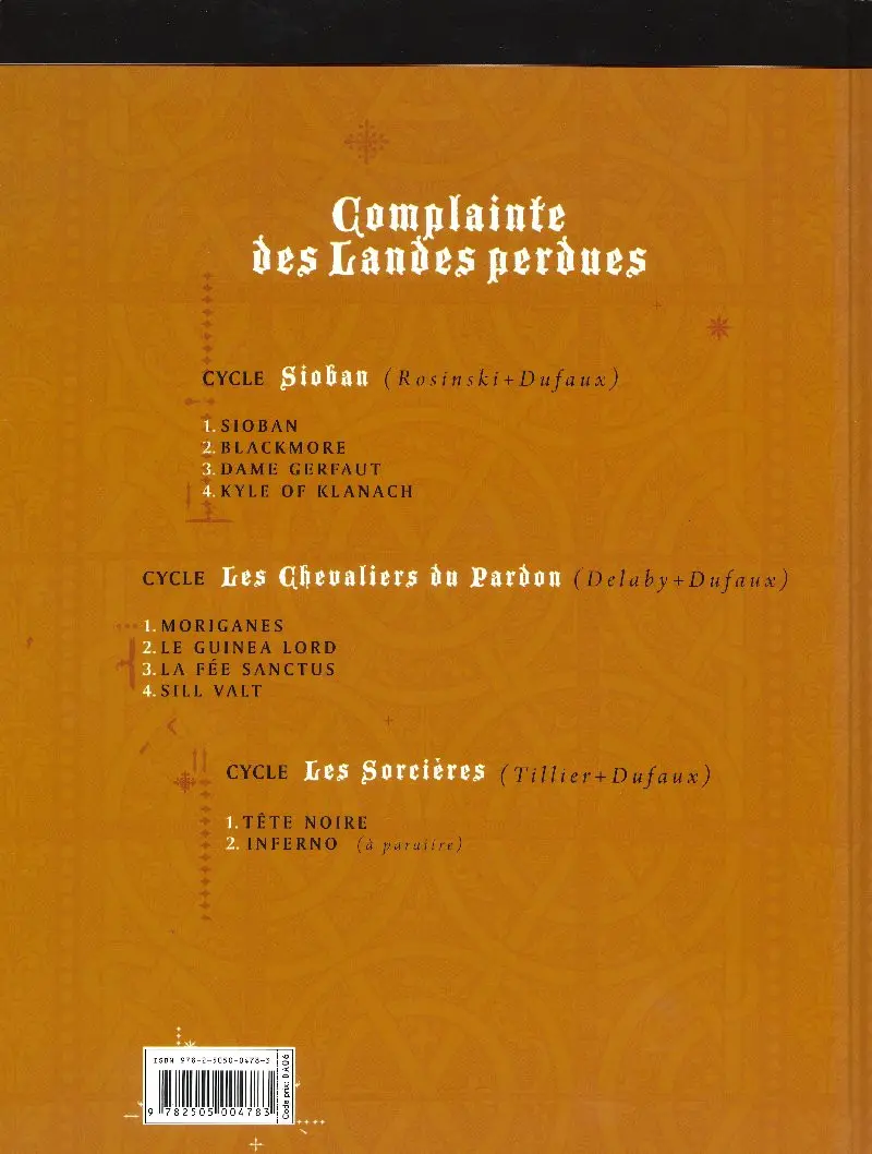 Verso de l'album Complainte des Landes perdues Les Chevaliers du Pardon Tome 1 Moriganes