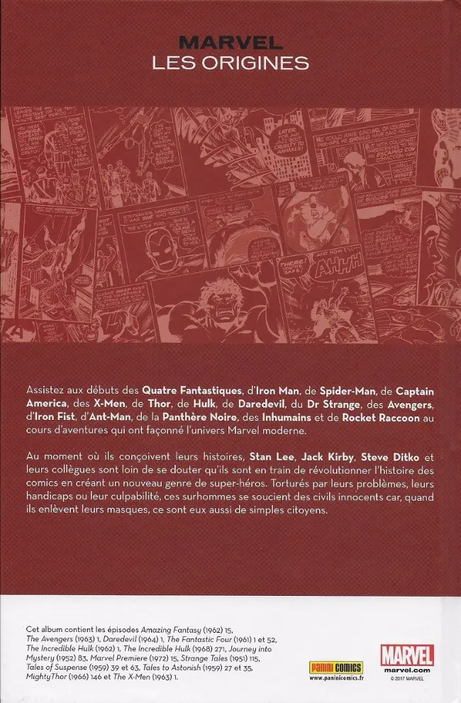 Verso de l'album Marvel Les origines