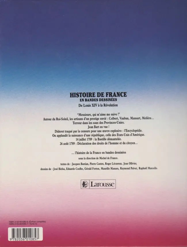 Verso de l'album Histoire de France en bandes dessinées Tome 5 De Louis XIV à la Révolution