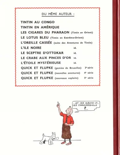 Verso de l'album Tintin Tome 4 Les cigares du Pharaon