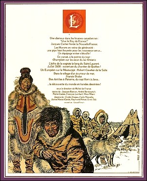Verso de l'album La Découverte du monde en bandes dessinées Jacques Cartier - la descente du Mississippi - Francis Drake