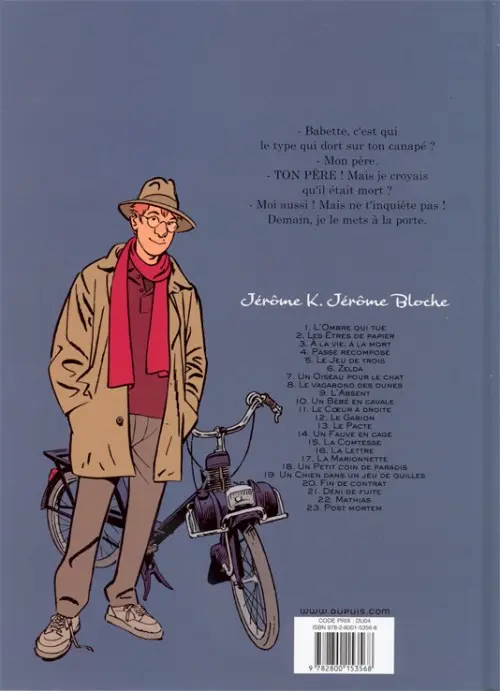 Verso de l'album Jérôme K. Jérôme Bloche Tome 23 Post Mortem