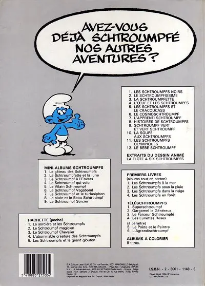 Verso de l'album Les Schtroumpfs Tome 12 Le bébé schtroumpf