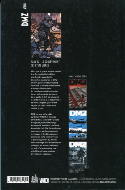 Verso de l'album DMZ Tome 12 Le Soulèvement des États libres