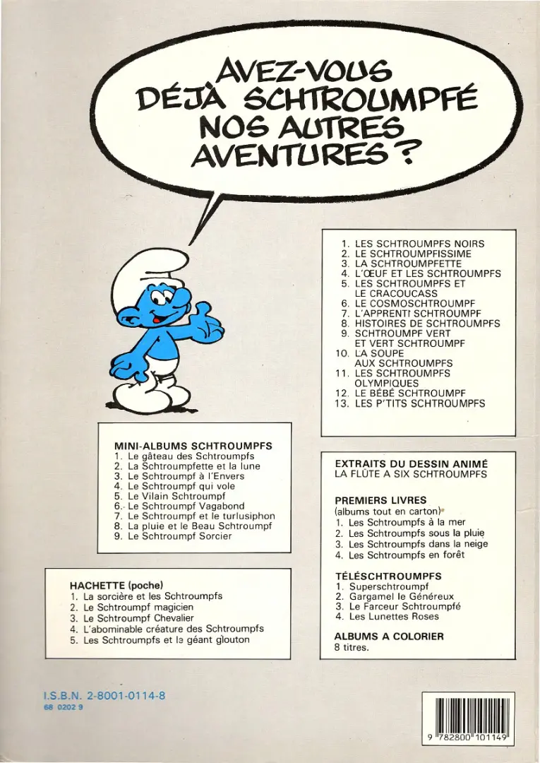 Verso de l'album Les Schtroumpfs Tome 7 L'apprenti Schtroumpf