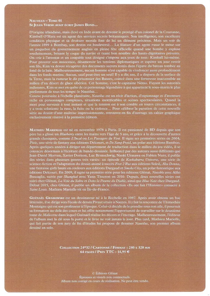 Verso de l'album Nautilus Tome 1 Le théâtre des ombres