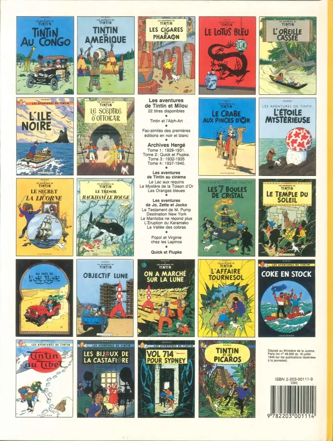 Verso de l'album Tintin Tome 12 Le Trésor de Rackham le Rouge