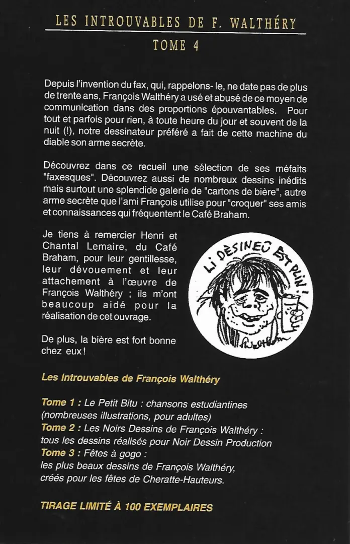 Verso de l'album Les Introuvables de F. Walthéry Tome 4 Fax, Crobards & Co.