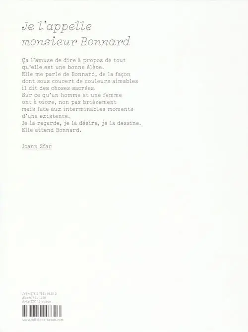 Verso de l'album Je l'appelle monsieur Bonnard