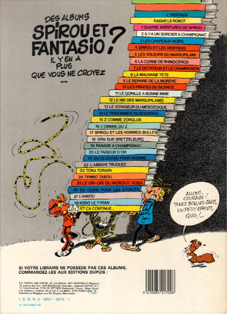 Verso de l'album Spirou et Fantasio Tome 12 Le nid des Marsupilamis