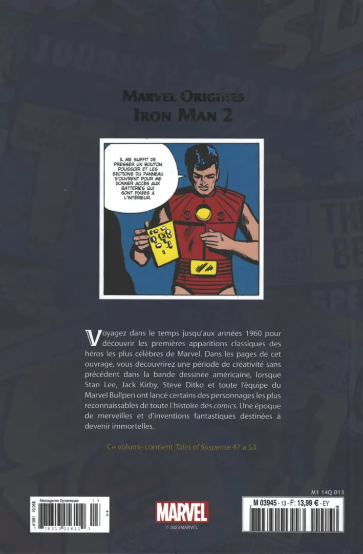 Verso de l'album Marvel Origines N° 13 Iron Man 2 (1963)