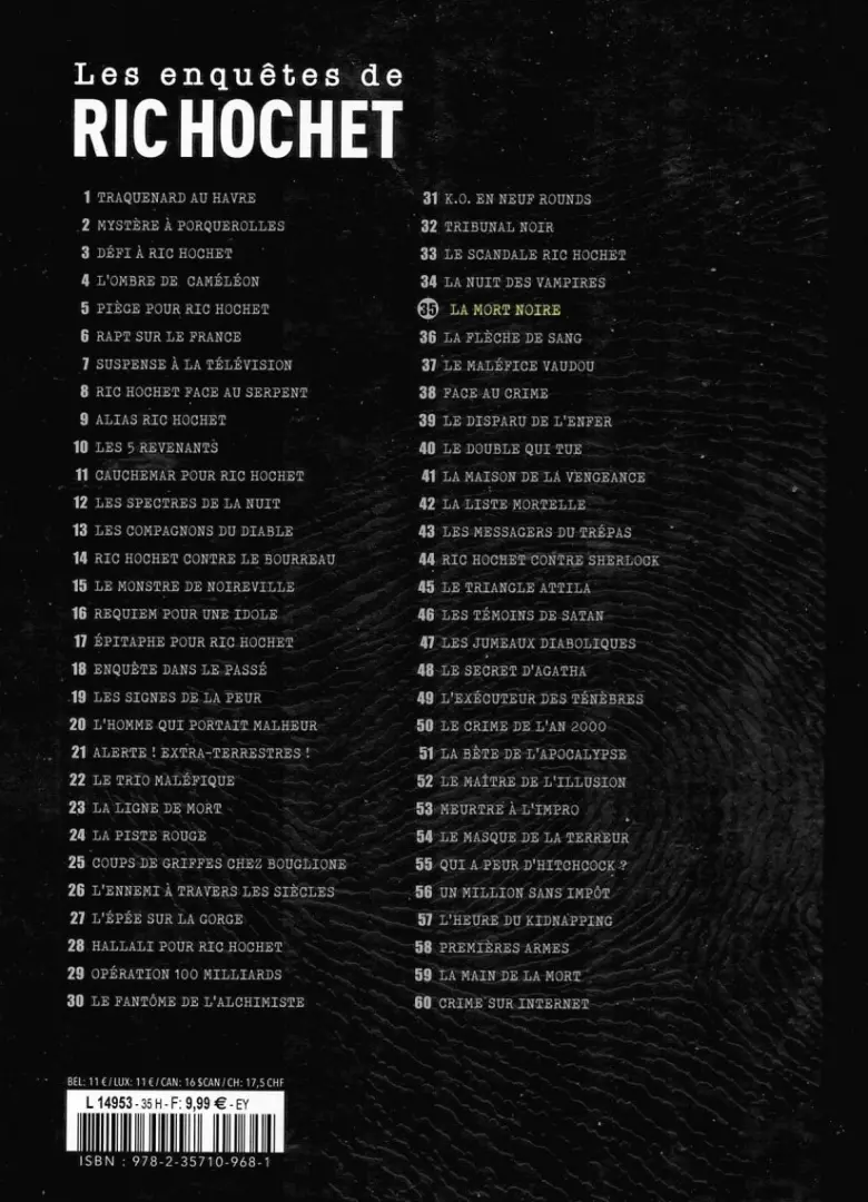 Verso de l'album Les enquêtes de Ric Hochet Tome 35 La mort noire