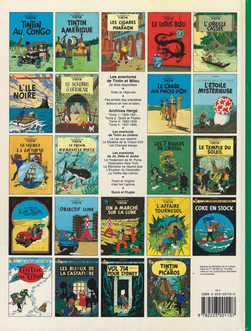 Verso de l'album Tintin Tome 11 Le Secret de la Licorne