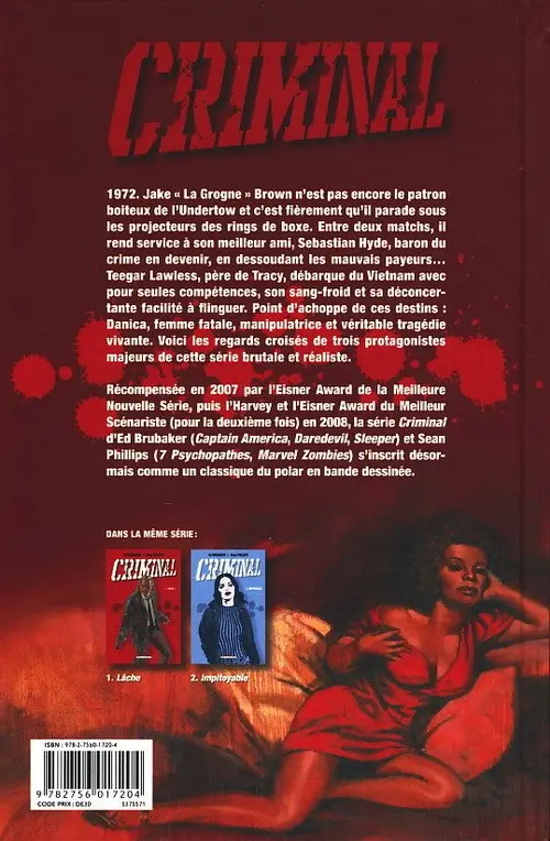 Verso de l'album Criminal Tome 3 Morts en sursis