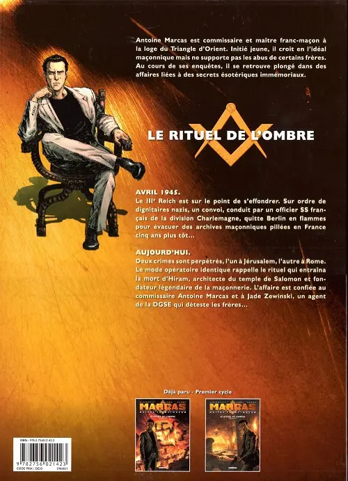 Verso de l'album Marcas, maître franc-maçon Tome 2 Le rituel de l'ombre volume 2/2
