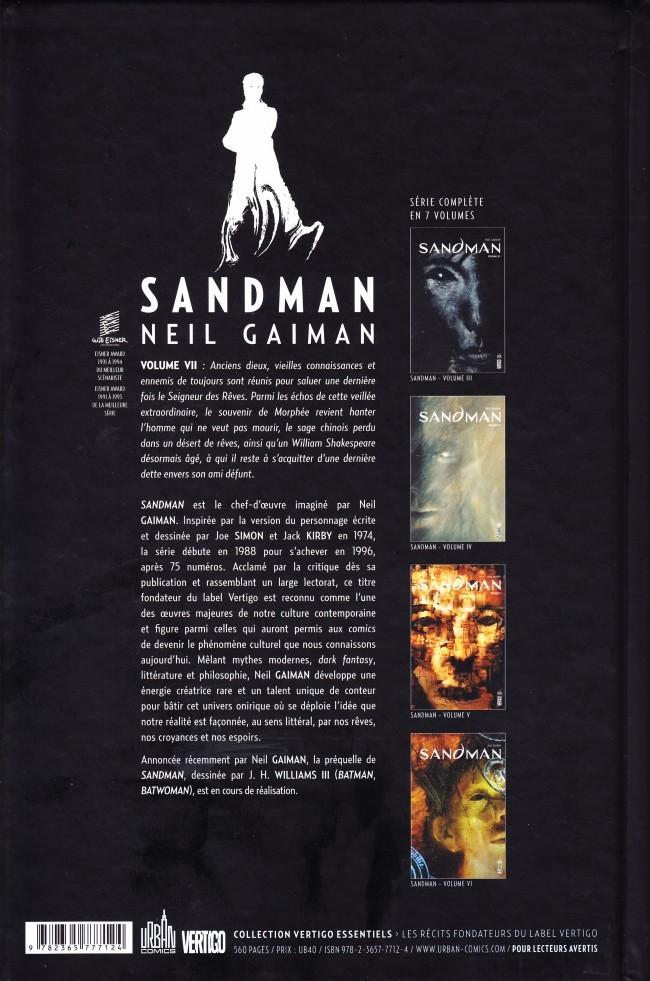 Verso de l'album Sandman Volume VII