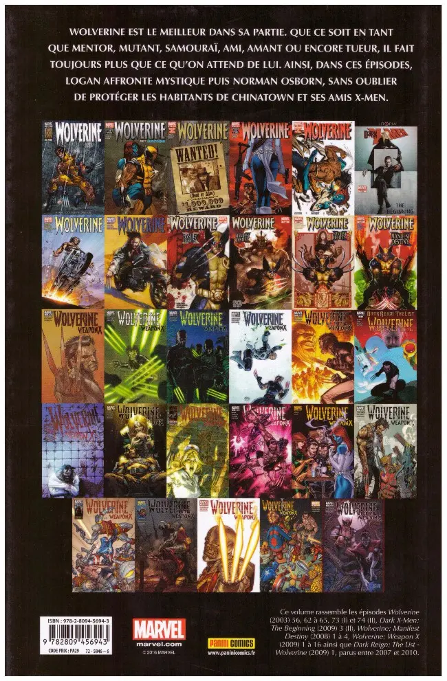 Verso de l'album Wolverine Tome 1