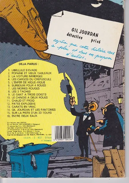 Verso de l'album Gil Jourdan Tome 1 Libellule s'évade