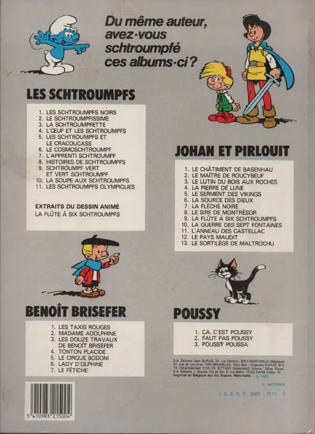 Verso de l'album Les Schtroumpfs Tome 4 L'œuf et les schtroumpfs