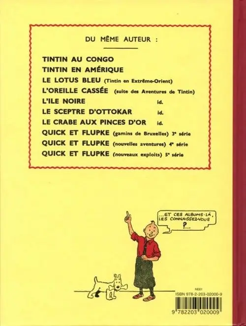 Verso de l'album Tintin Tome 4 Les cigares du Pharaon
