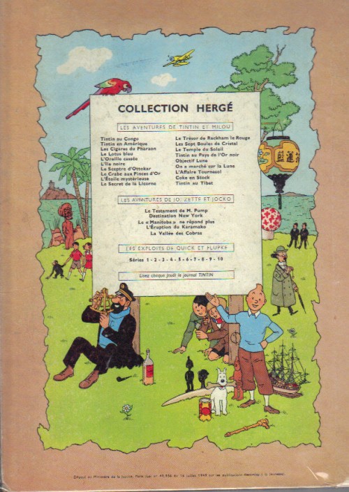 Verso de l'album Tintin Tome 4 Les cigares du Pharaon