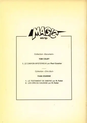 Verso de l'album Les aventures de Tom Colby Le canyon mystérieux