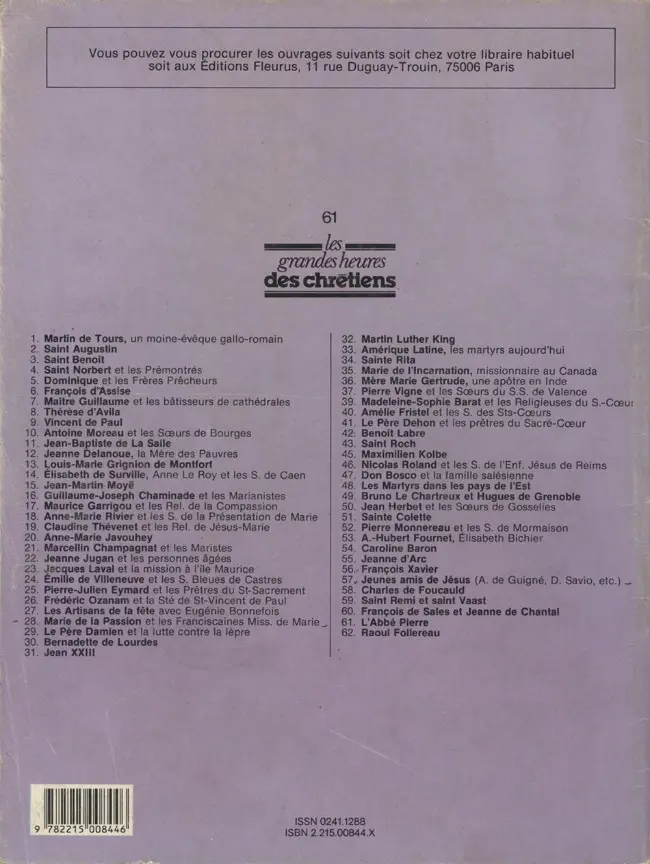 Verso de l'album Les Grandes Heures des Chrétiens Tome 61 L'Abbé Pierre, l'aventure des compagnons d'Emmaüs