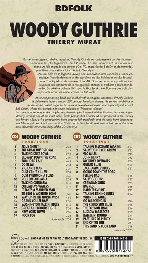 Verso de l'album BD Folk Woody Guthrie