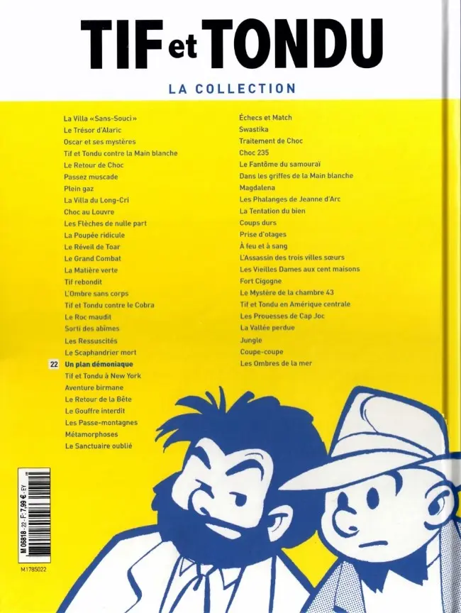 Verso de l'album Tif et Tondu La collection Tome 22 Un plan démoniaque