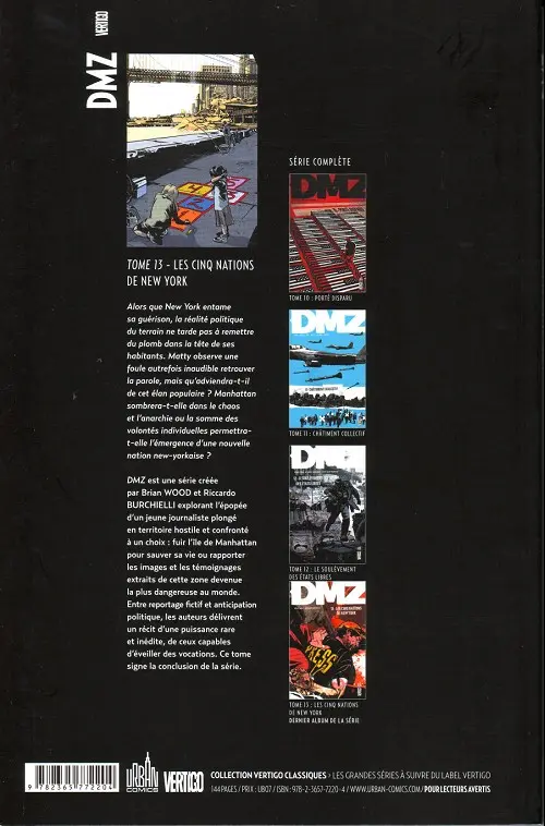 Verso de l'album DMZ Tome 13 Les Cinq nations de New York
