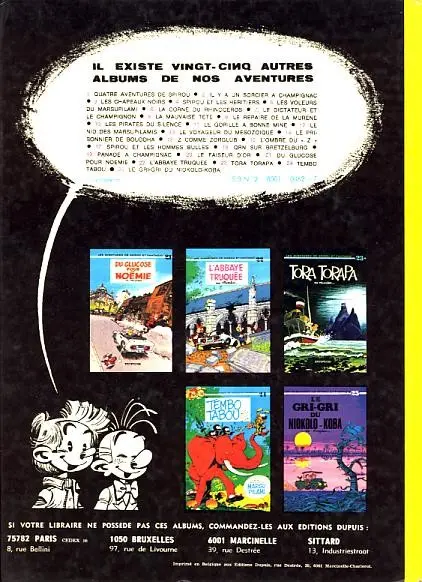 Verso de l'album Spirou et Fantasio Tome 26 Du cidre pour les étoiles
