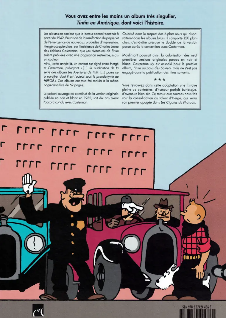 Verso de l'album Tintin Tome 3 Tintin en Amérique