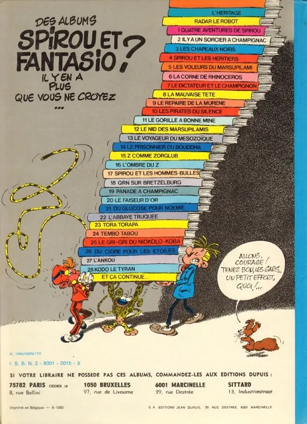 Verso de l'album Spirou et Fantasio Tome 13 Le voyageur du mésozoïque