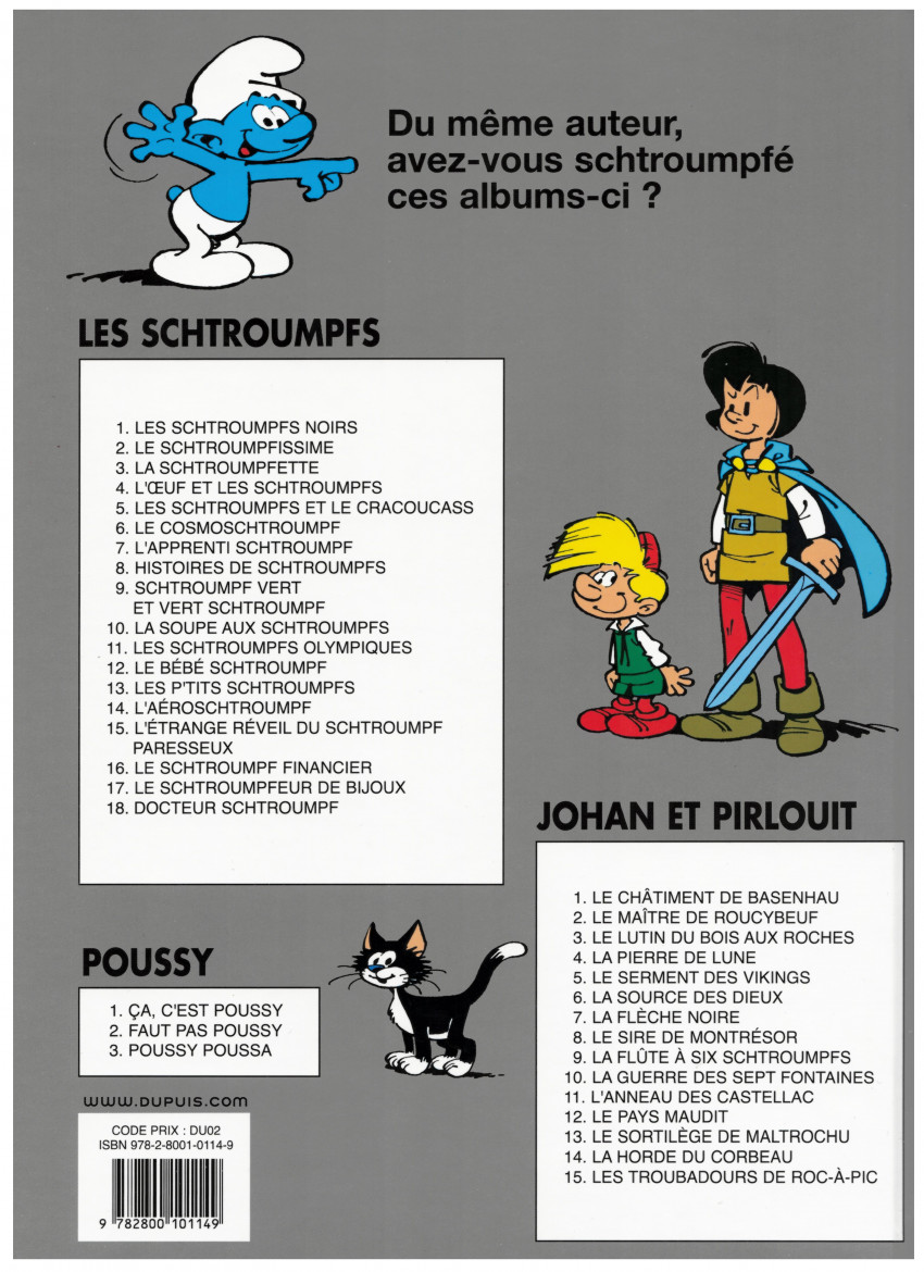 Verso de l'album Les Schtroumpfs Tome 7 L'apprenti Schtroumpf