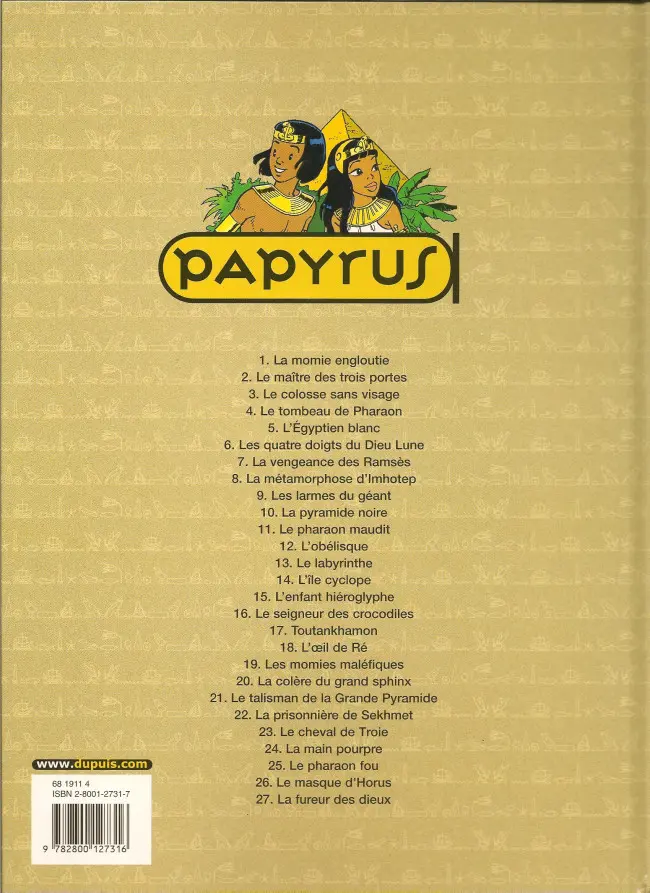 Verso de l'album Papyrus Tome 11 Le pharaon maudit