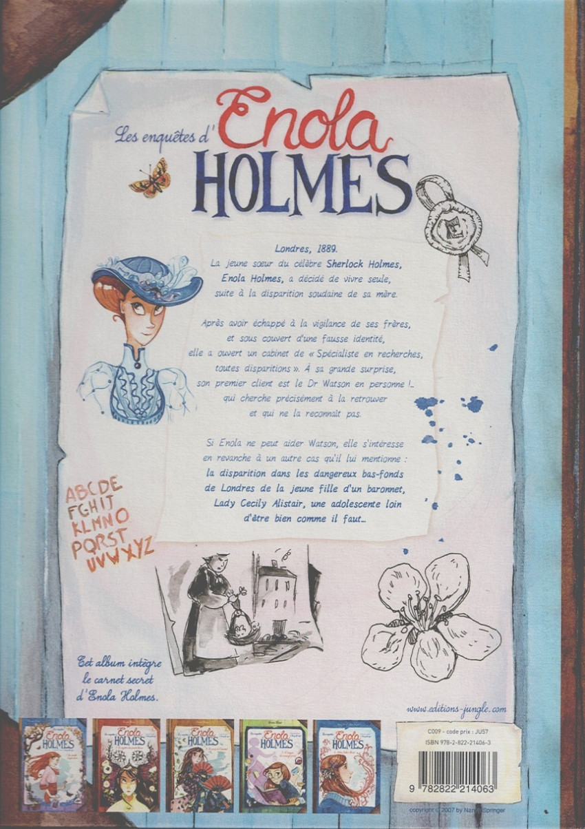 Verso de l'album Les Enquêtes d'Enola Holmes Tome 2 L'affaire Lady Alistair