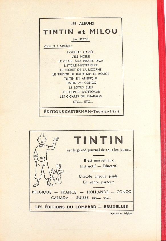 Verso de l'album Tintin Tome 2