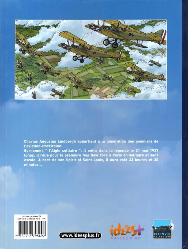 Verso de l'album Histoires de pilotes Tome 4 Charles Lindberg