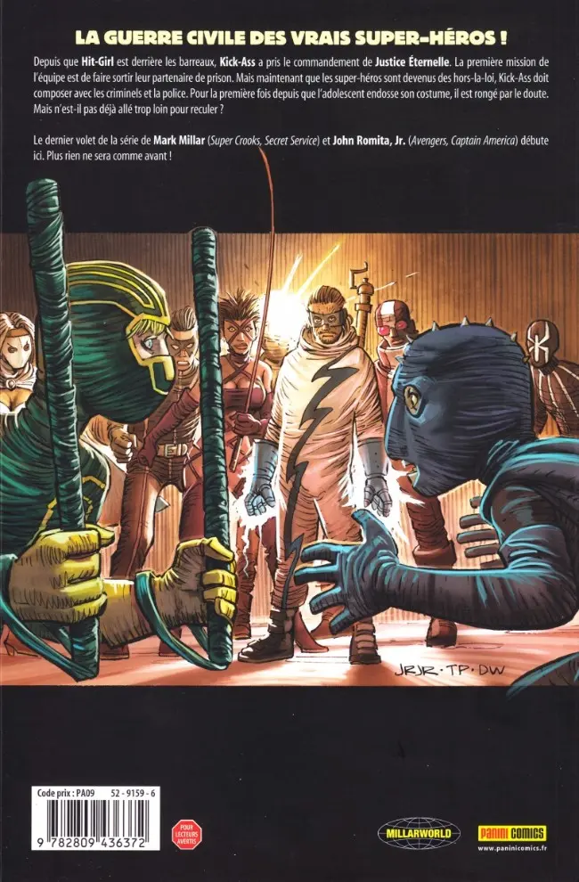 Verso de l'album Kick-Ass 3 Tome 1 Civil War