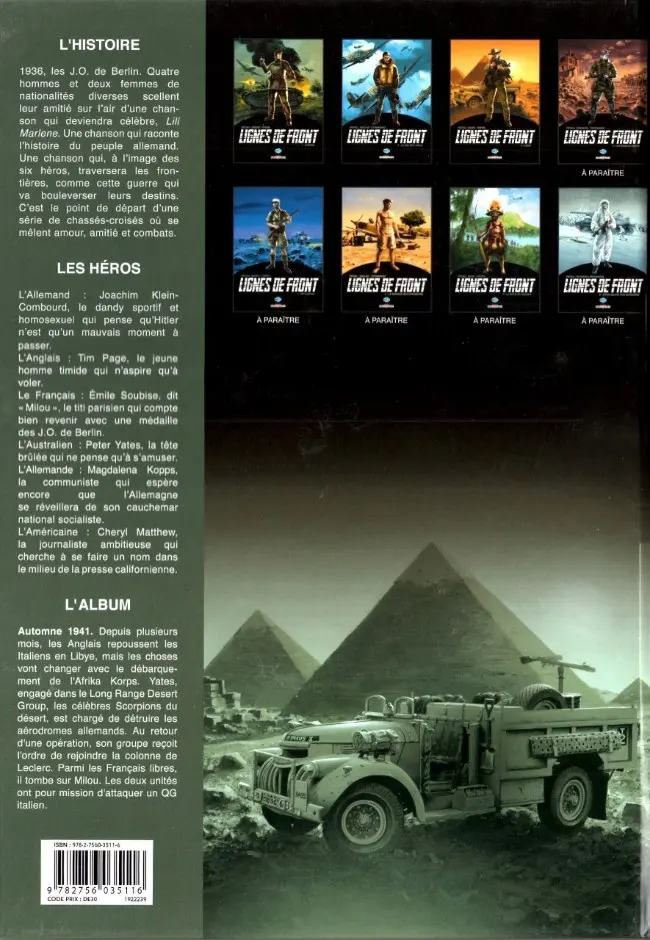 Verso de l'album Lignes de front Tome 3 LRDG